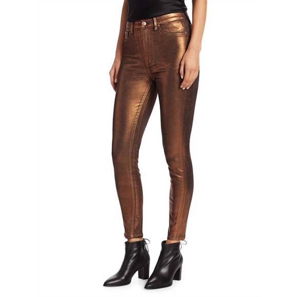 NEW 7 FOR ALL MANKIND metallic coated jeans in bronze - Picture 2 of 5